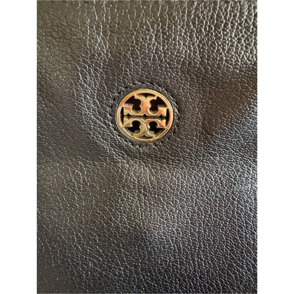 Tory Burch Robinson Pebbled Leather Satchel Black Gold 2 Detachable Straps